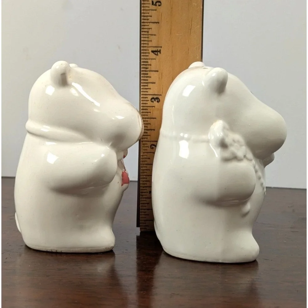 Vintage Hippo Salt & Pepper Shakers Ceramic Hippopotamus Couple Japan White